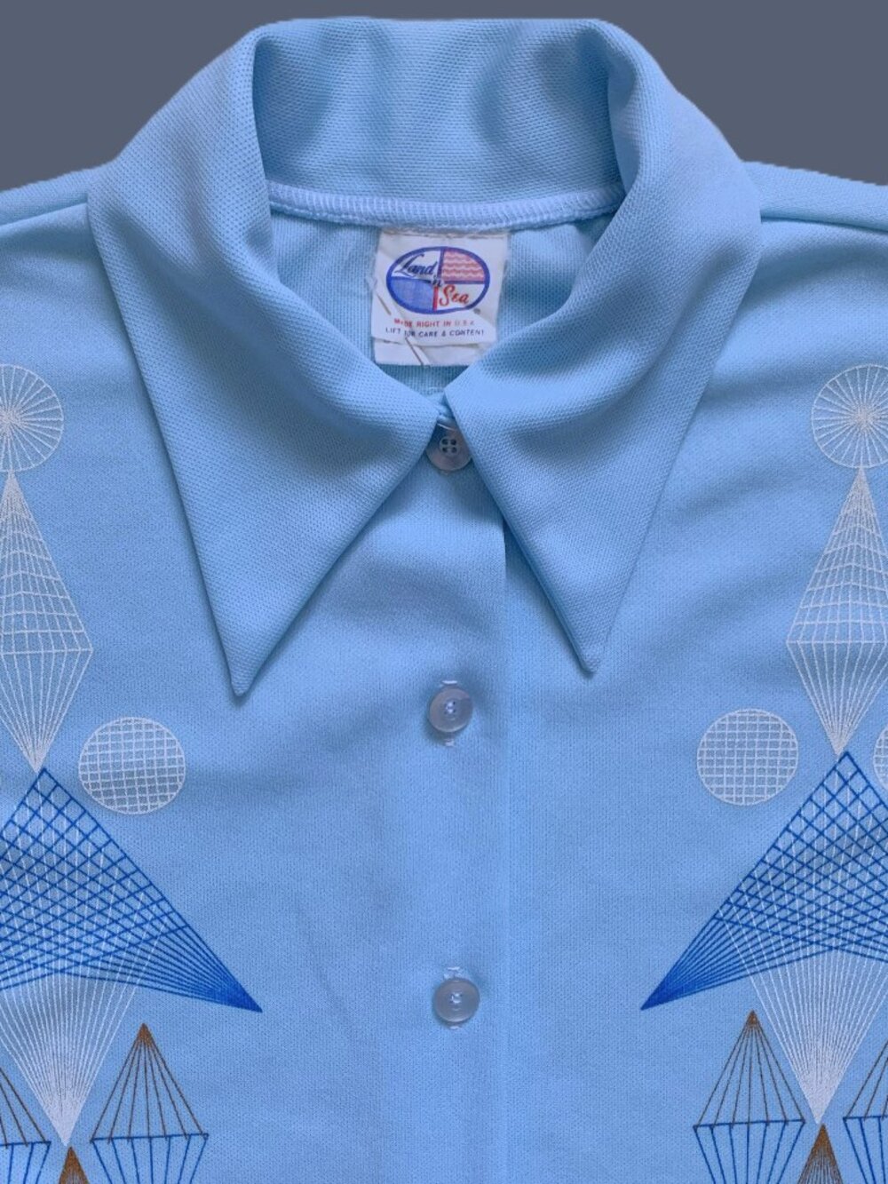1970 Abstract Retro Bowling Geo Art Printed Poly Knit Panama Shirt *Unisex (38) - Picture 5 of 10